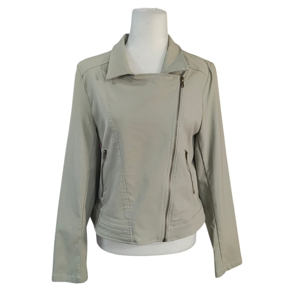 Eden Society Moto Jacket Womens Tan Beige Asymmetrical Zip Streetwear Edgy XL